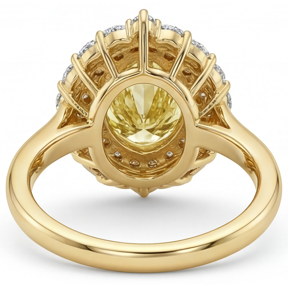 Real Canary Yellow Diamond Halo Ring 4 ct 14K Yellow Gold – side view