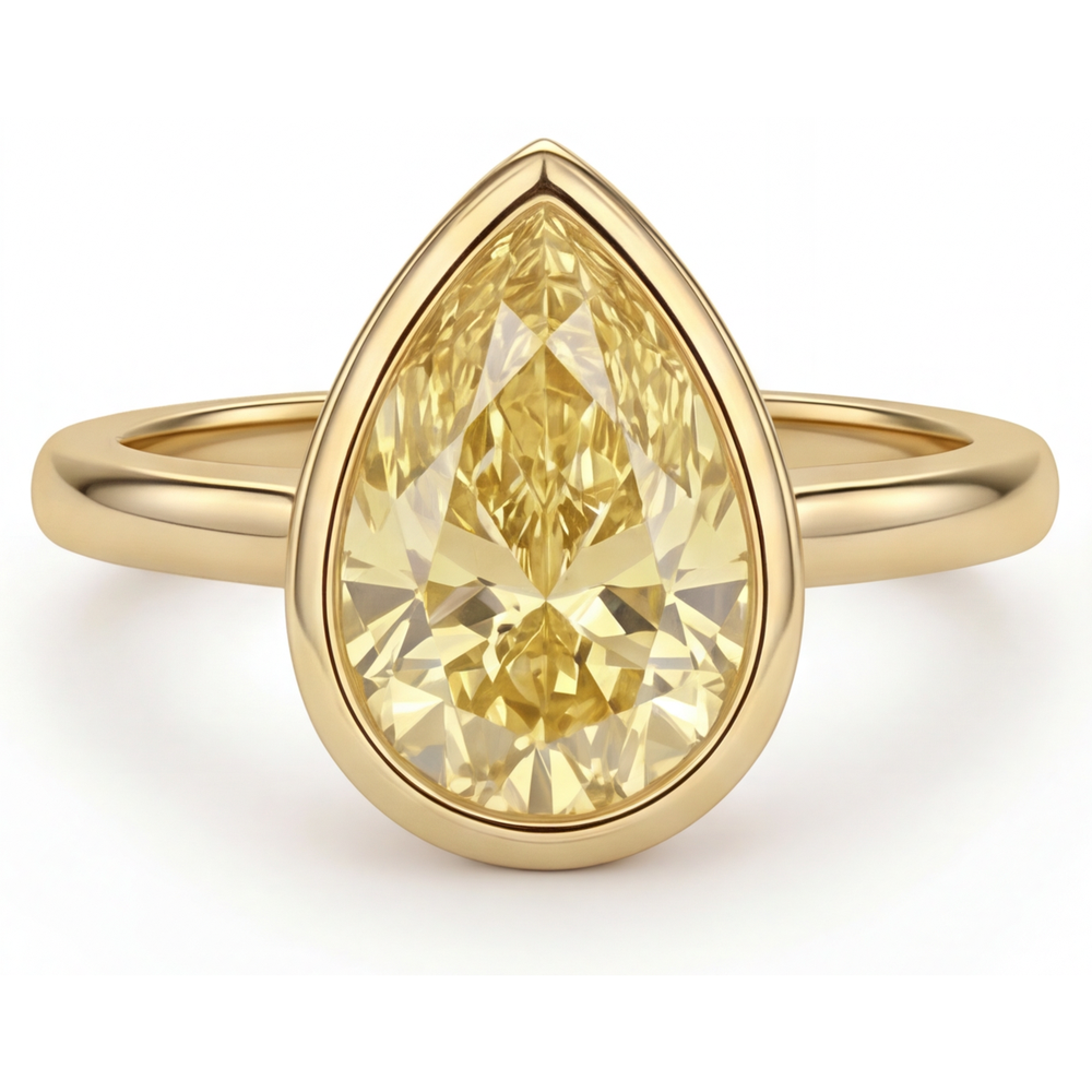 Pear Shape Canary Yellow Diamond ring in 14 Karat Yellow Gold – side view