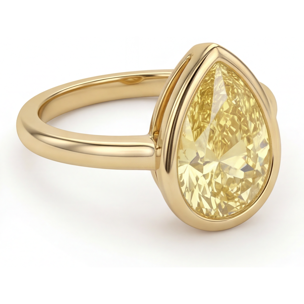Pear Shape Canary Yellow Diamond ring in 14 Karat Yellow Gold – angle view