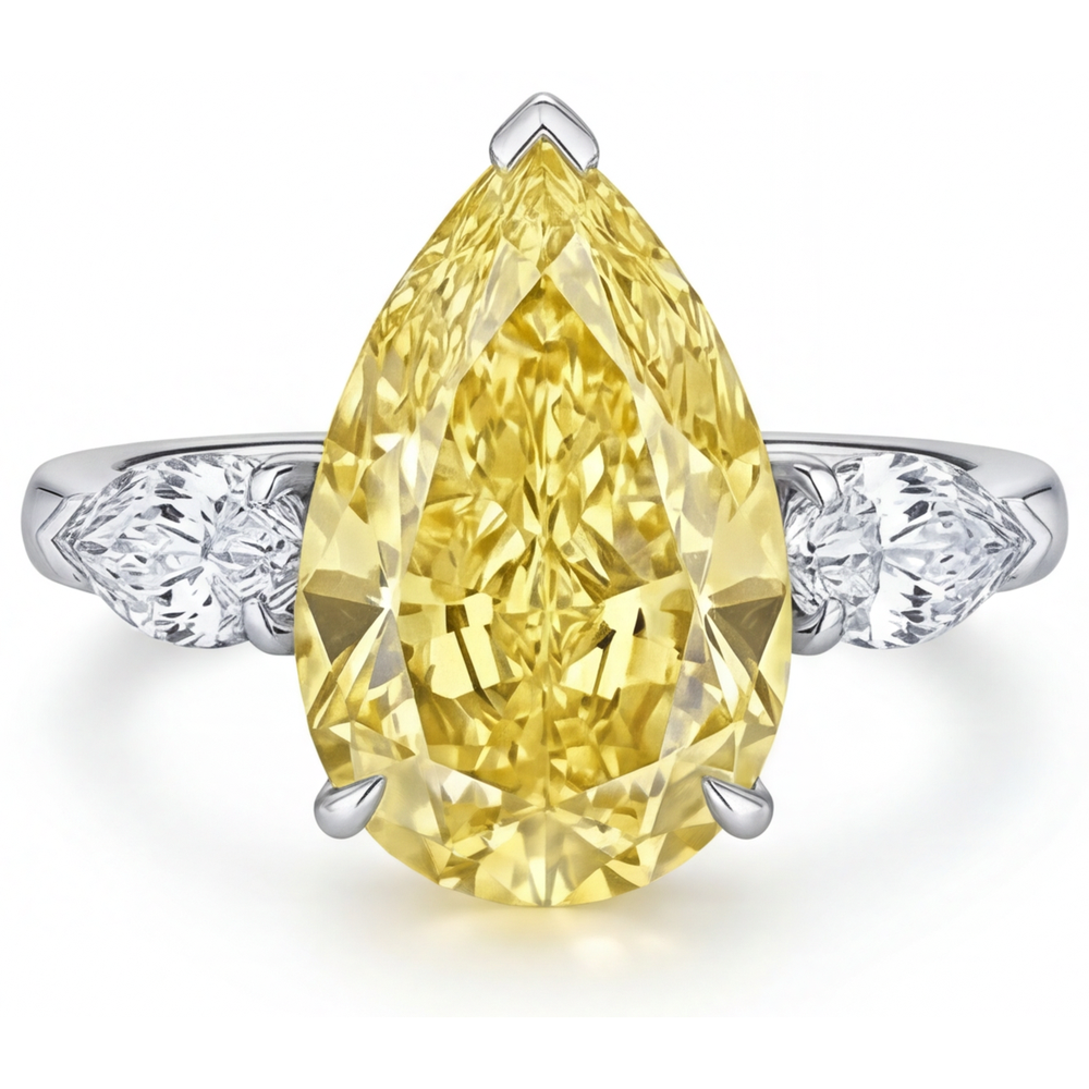 Pear Shape Canary Yellow Diamond ring in 14K White Gold – front view