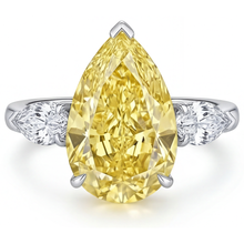 Pear Shape Canary Yellow Diamond ring in 14K White Gold – front view