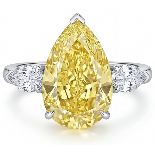 Pear Shape Canary Yellow Diamond ring in 14K White Gold – front view