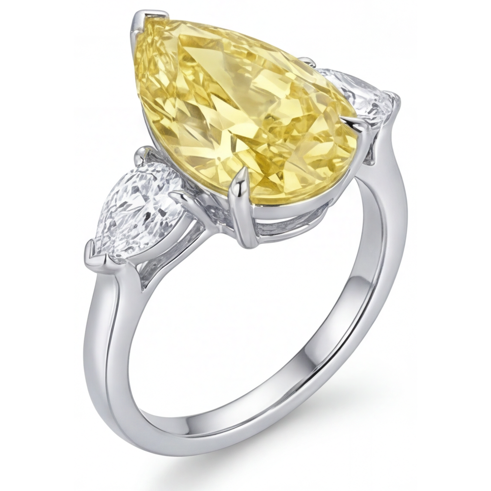 Pear Shape Canary Yellow Diamond ring in 14K White Gold – profile view