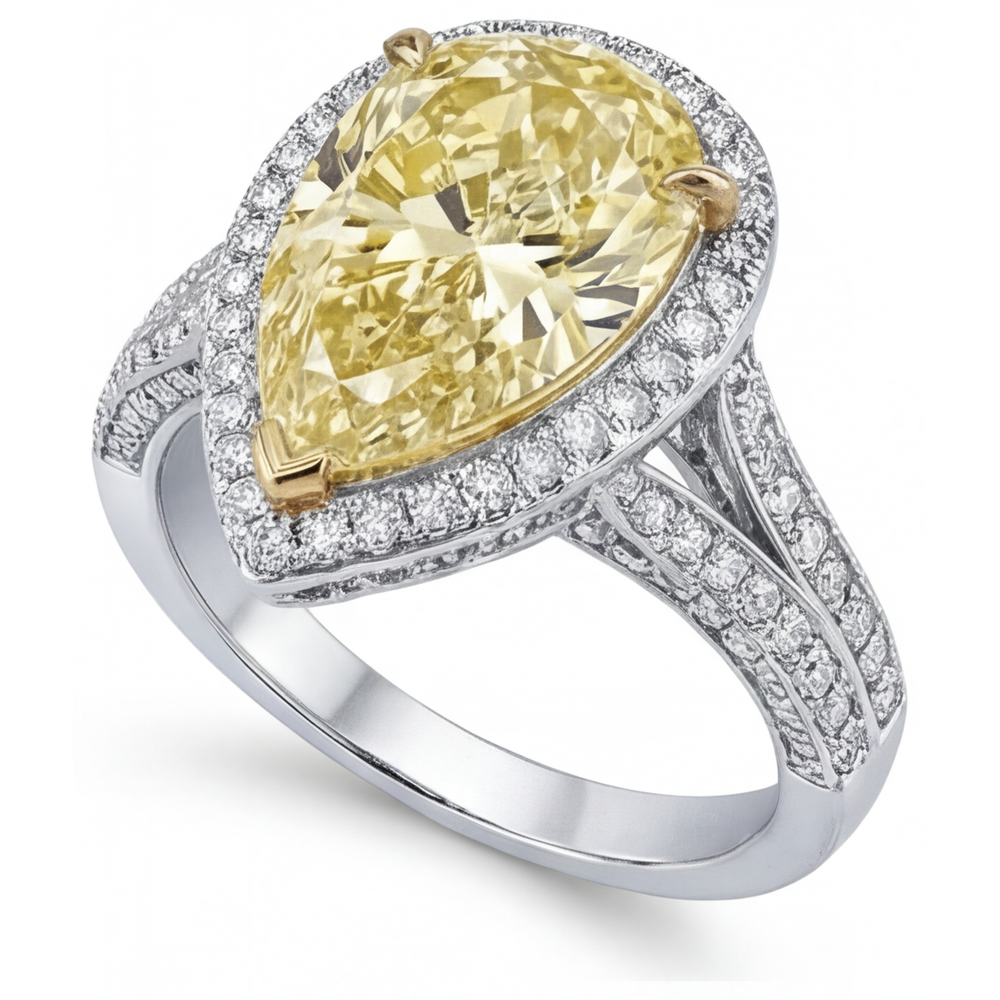 Ring 14K Two Tone Gold with Canary Yellow Diamond – front view