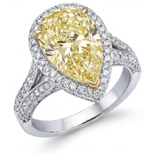 Pear Shape Canary Yellow Diamond ring in 14K Two Tone Gold – side view