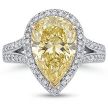 Pear Shape Canary Yellow Diamond ring in 14K Two Tone Gold – angle view