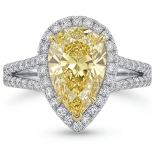 Pear Cut Canary Yellow Diamond ring in Two-Tone 14K Gold – angle view