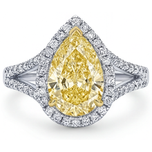 Pear Cut Canary Yellow Diamond ring in Two-Tone 14K Gold – front view