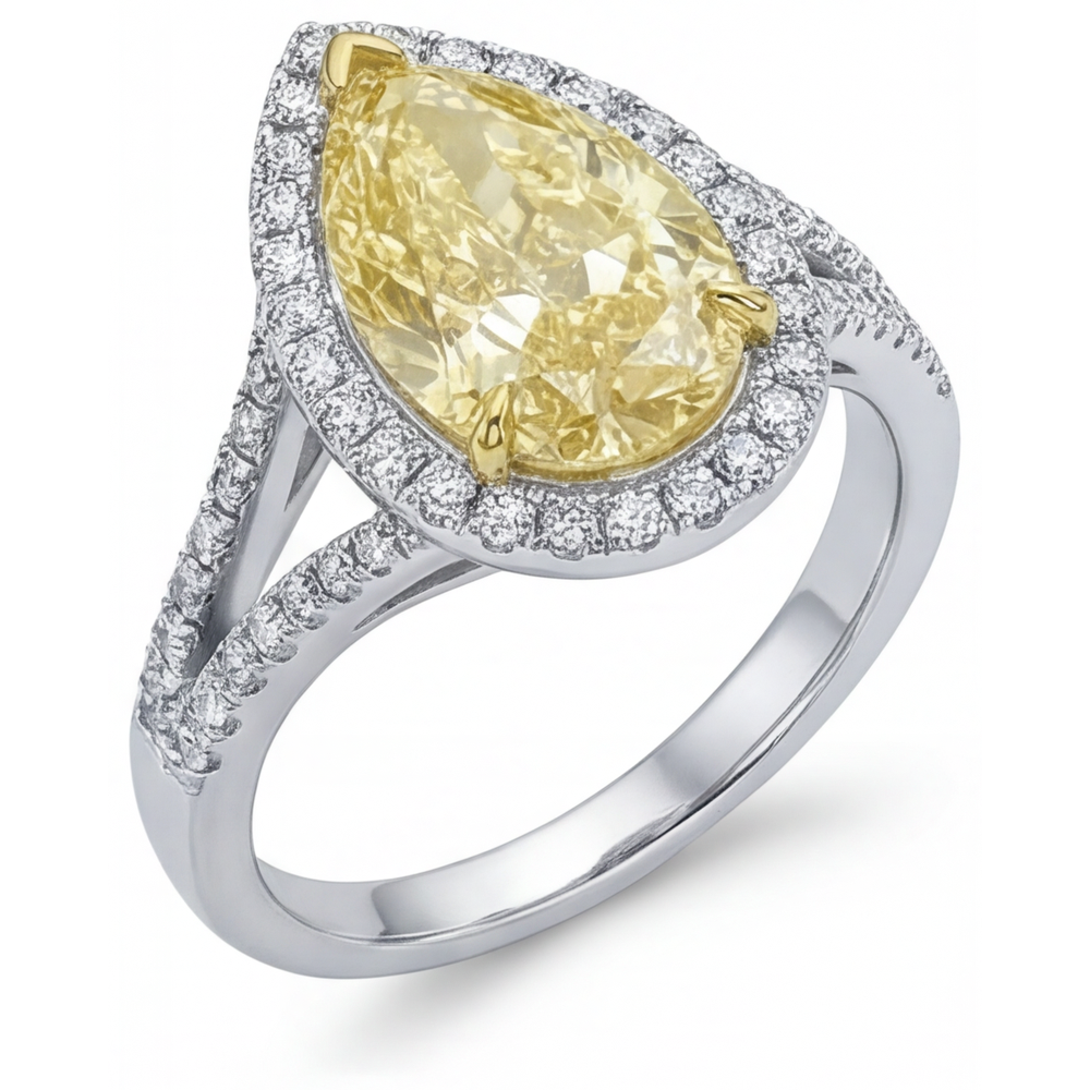 Canary Yellow Diamond Pear Cut Statement Ring in Two-Tone 14K Gold – profile view