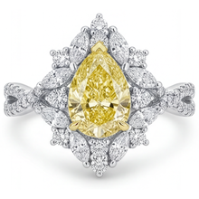 Pear Shape Canary Yellow Diamond ring in 14 Karat Two Tone Gold – main view