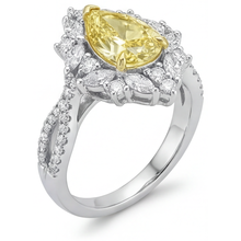 Pear Shape Canary Yellow Diamond ring in 14 Karat Two Tone Gold – angle view