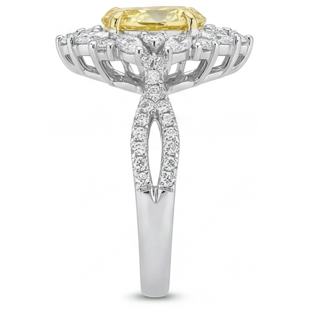 Earth-Mined Canary Yellow Diamond Statement Ring 1.75 ct 14 Karat Two Tone Gold – profile view
