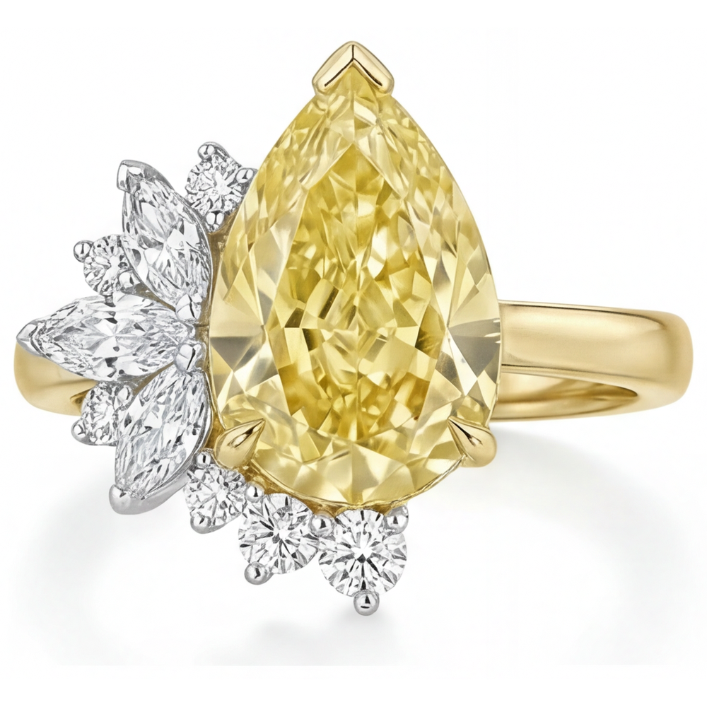 Canary Yellow Diamond Statement Ring 3.5-ct 14 Karat Two Tone Gold – front view