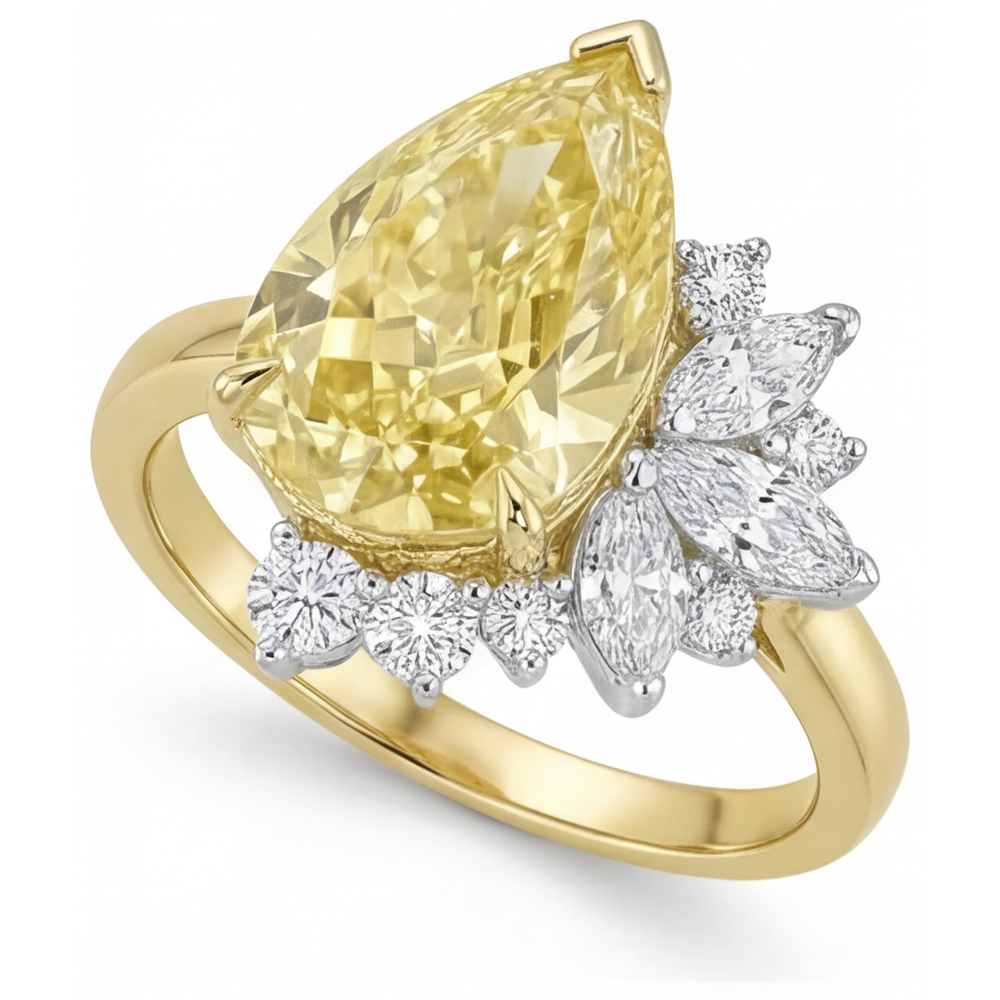 Authentic Canary Yellow Diamond Statement Ring 3.5 ct 14 Karat Two Tone Gold – side view