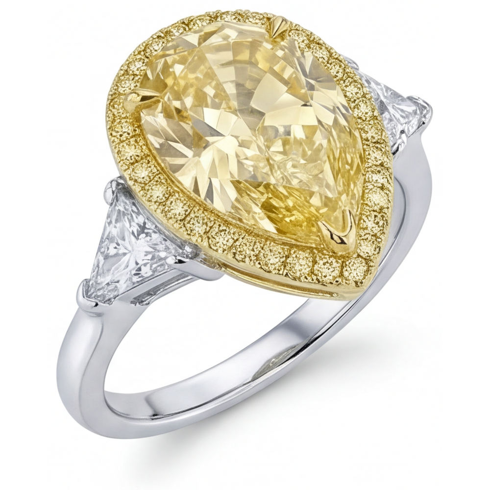 Earth-Mined Canary Yellow Diamond Statement Ring 4.75 ct Two-Tone 14K Gold – profile view