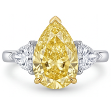 Canary Yellow Diamond Pear Shape Three Stone Ring in 14K Two Tone Gold – main view