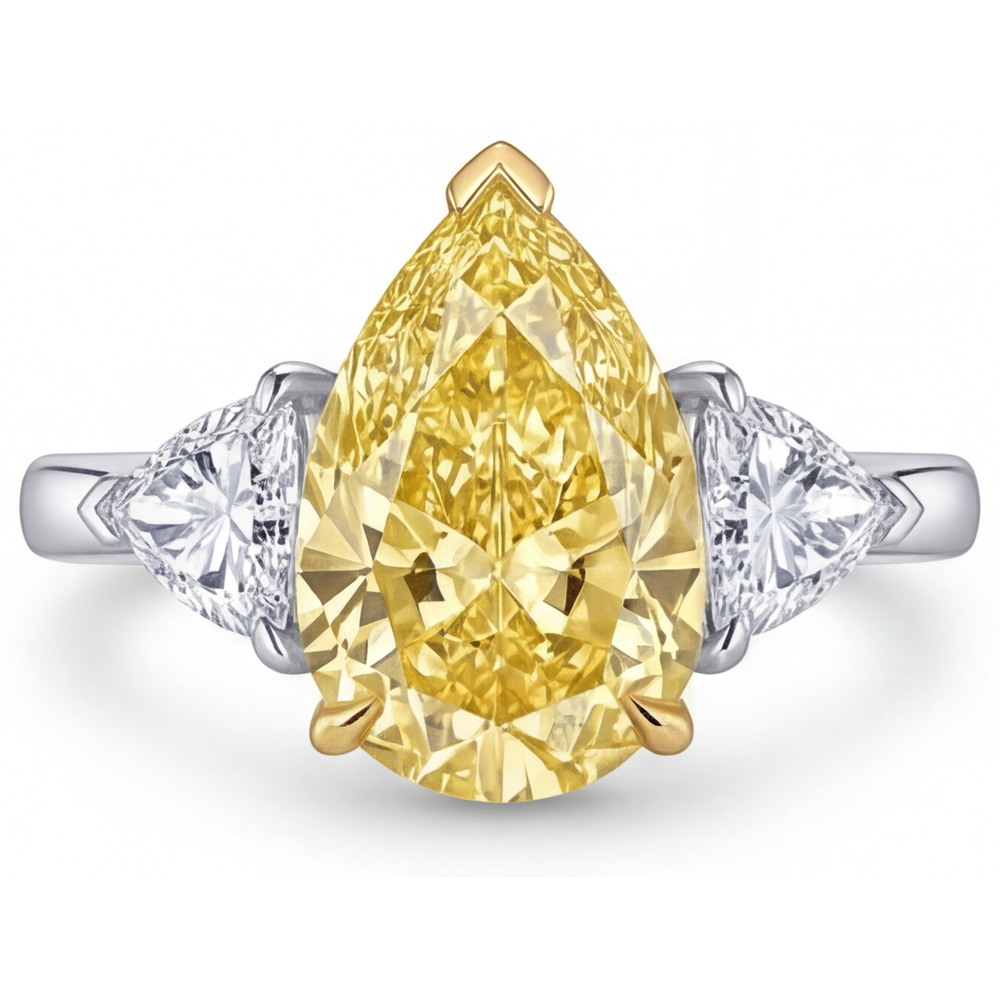 Three Stone Ring 14K Two Tone Gold with Canary Yellow Diamond – front view