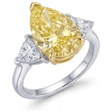 Pear Shape Canary Yellow Diamond ring in 14K Two Tone Gold – side view
