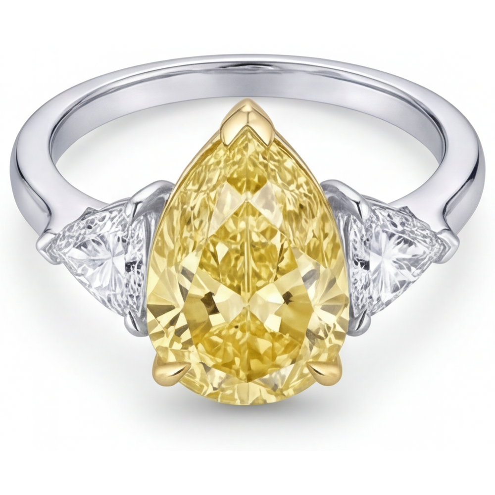 Earth-Mined Canary Yellow Diamond Three Stone Ring – profile view