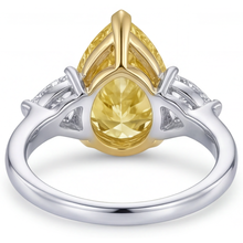 Pear Shape Canary Yellow Diamond ring in 14K Two Tone Gold – top view