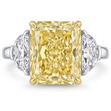 Canary Yellow Diamond Radiant Three Stone Ring in 14K Two Tone Gold – main view