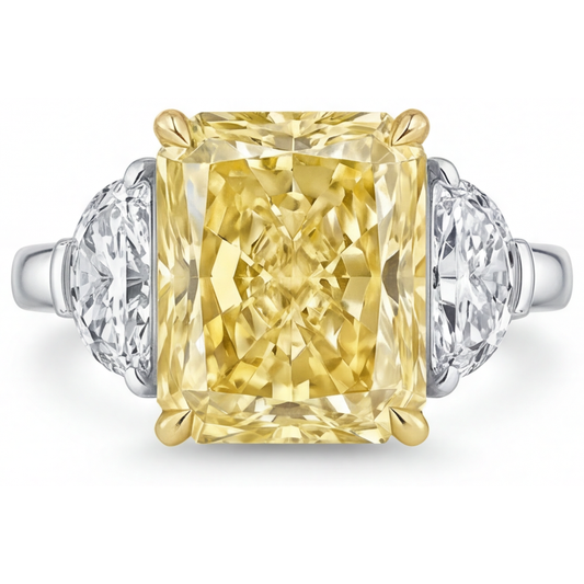 Canary Yellow Diamond Radiant Three Stone Ring in 14K Two Tone Gold – main view