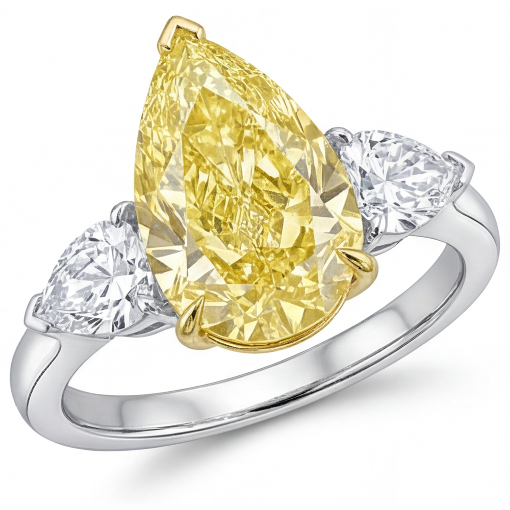 Canary Yellow Diamond Three Stone Ring 3.25-ct 14 Karat Two Tone Gold – main view