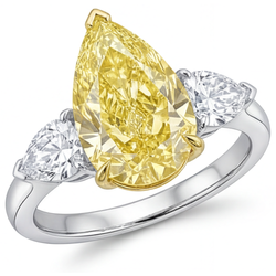 14 Karat Two Tone Gold VVS Canary Yellow Diamond Three Stone