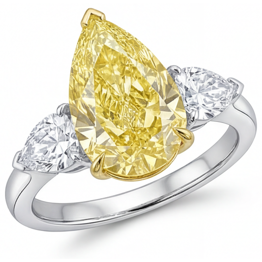 Canary Yellow Diamond Three Stone Ring 3.25-ct 14 Karat Two Tone Gold – main view