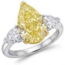 Pear Shape Canary Yellow Diamond ring in 14 Karat Two Tone Gold – side view
