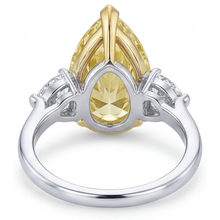 Canary Yellow Diamond Pear Shape Trilogy Ring in 14K Two Tone Gold – back view