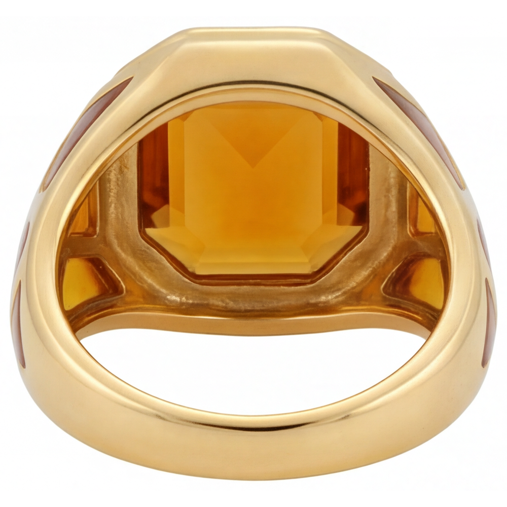 Emerald Cut Citrine ring in 14 Karat Yellow Gold – profile view