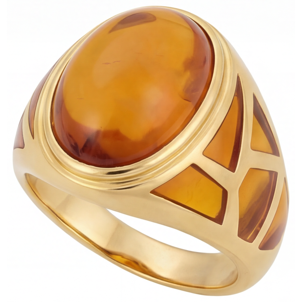 Oval Citrine ring in 14K Yellow Gold – side view