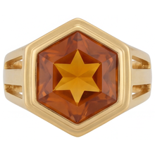 Citrine Hexagon Precious Stone Ring in 14K Yellow Gold – main view
