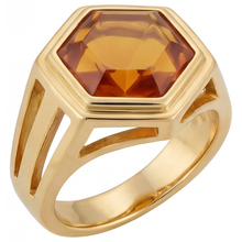 Citrine Hexagon Precious Stone Ring in 14K Yellow Gold – front view