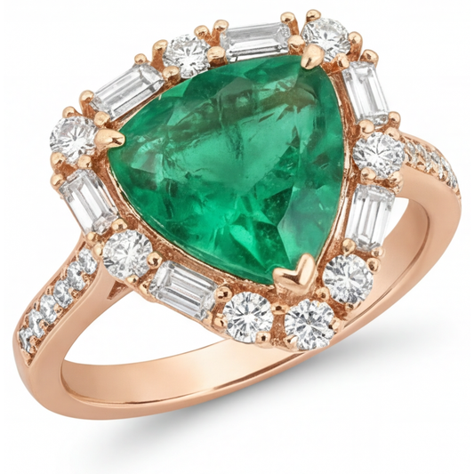 Halo Engagement Ring 14K Rose Gold with Colombian Emerald – main view