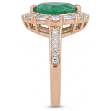 Halo Engagement Ring 14K Rose Gold with Colombian Emerald – profile view