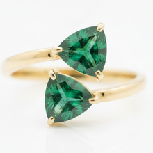Emerald Cut Engagement Ring 1.19 Carat Genuine Colombian Trilliant Two Stone 18K Yellow Gold