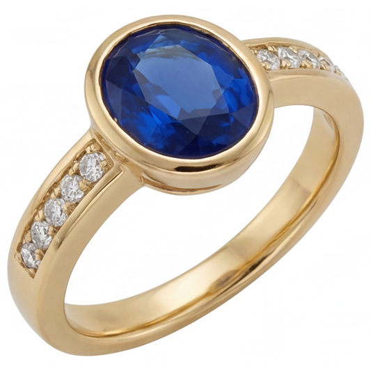 Real Cornflower Blue Sapphire Colored Stone Ring – front view