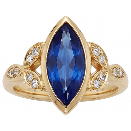 Natural Cornflower Blue Sapphire Colored Stone Ring 3 ct 14K Yellow Gold – front view
