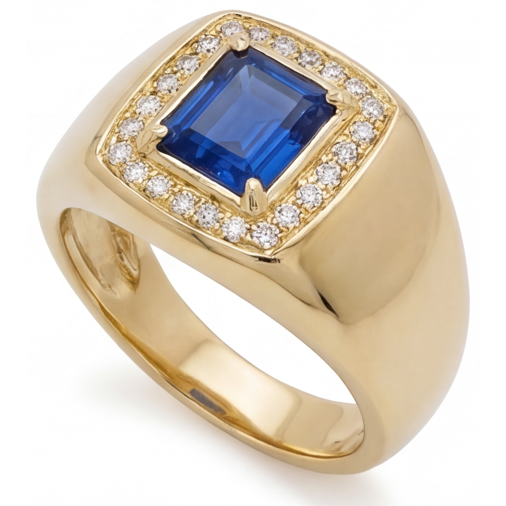 Earth-Mined Cornflower Blue Sapphire Precious Stone Ring – side view