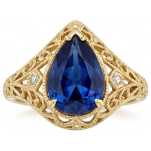 Cornflower Blue Sapphire Pear Cut Precious Stone Ring in 14K Yellow Gold – main view