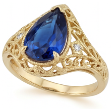 Cornflower Blue Sapphire Pear Cut Precious Stone Ring in 14K Yellow Gold – front view