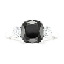 Dark Diamond Engagement Ring 6 Carat Genuine Cushion Black Three Stone 14K White Gold