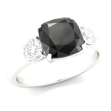 Dark Diamond Engagement Ring 6 Carat Genuine Cushion Black Three Stone 14K White Gold
