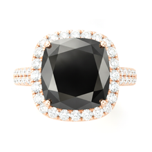 Black Diamond Engagement Ring 7.2 Carat Real Cushion Halo 14K Rose Gold