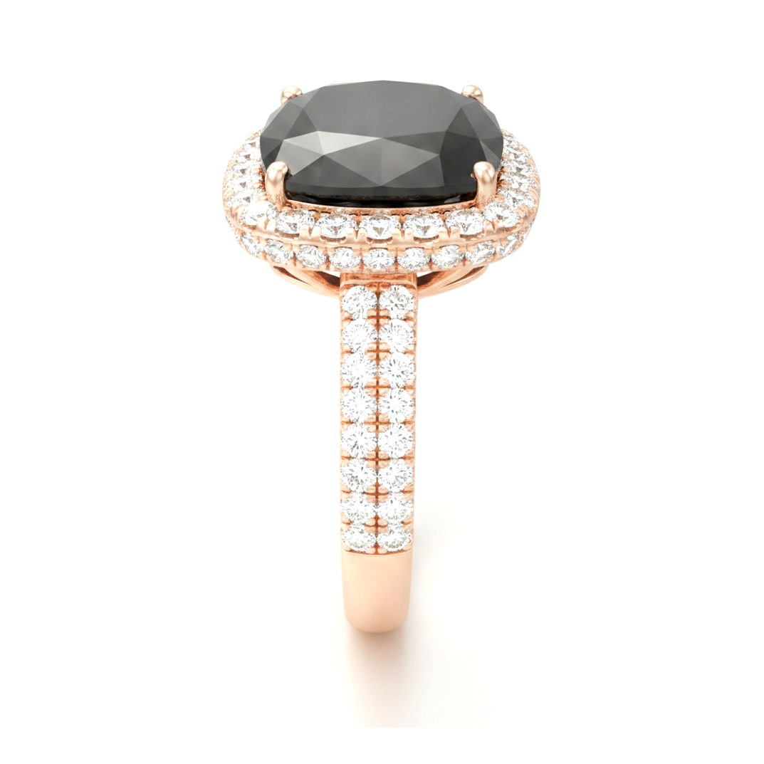 Black Diamond Engagement Ring 7.2 Carat Real Cushion Halo 14K Rose Gold
