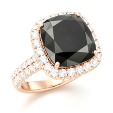 Black Diamond Engagement Ring 7.2 Carat Real Cushion Halo 14K Rose Gold