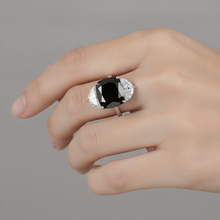 Black Diamond Proposal Ring 4.6 Carat Natural Cushion Half Moon Three Stone 14K White Gold