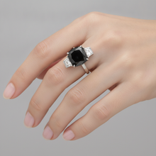 Dark Diamond Engagement Ring 4.6 Carat Real Cushion Black Trapezoid Three Stone 14K White Gold